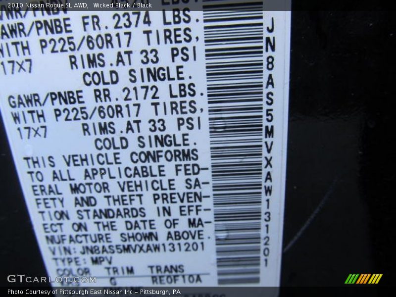 Wicked Black / Black 2010 Nissan Rogue SL AWD