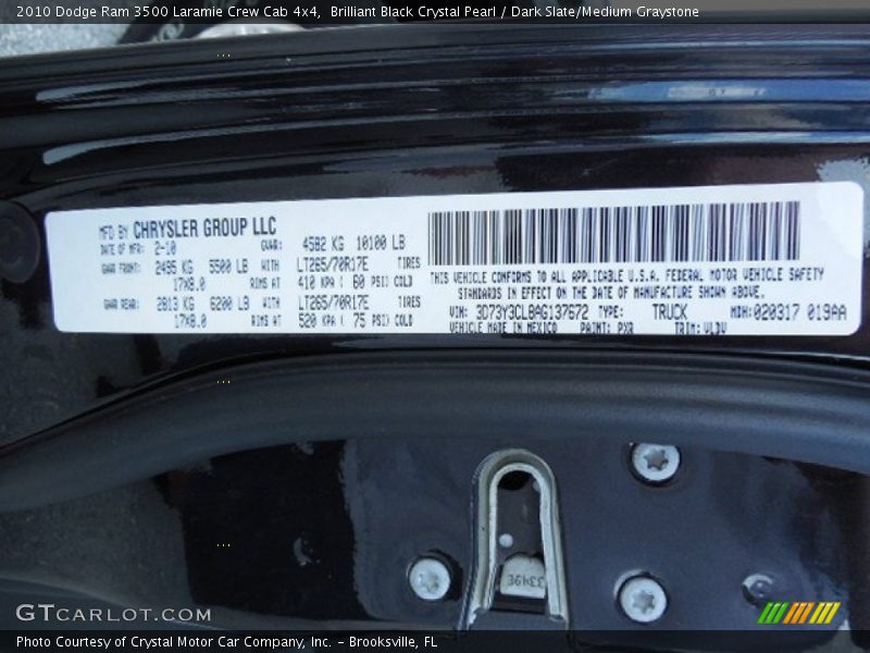 Brilliant Black Crystal Pearl / Dark Slate/Medium Graystone 2010 Dodge Ram 3500 Laramie Crew Cab 4x4
