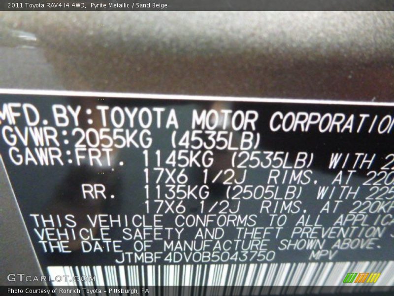 Pyrite Metallic / Sand Beige 2011 Toyota RAV4 I4 4WD