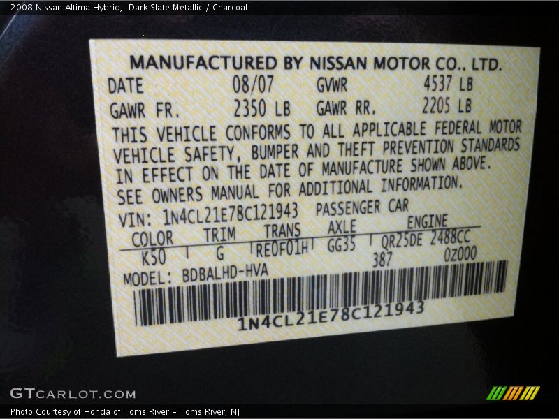 Dark Slate Metallic / Charcoal 2008 Nissan Altima Hybrid