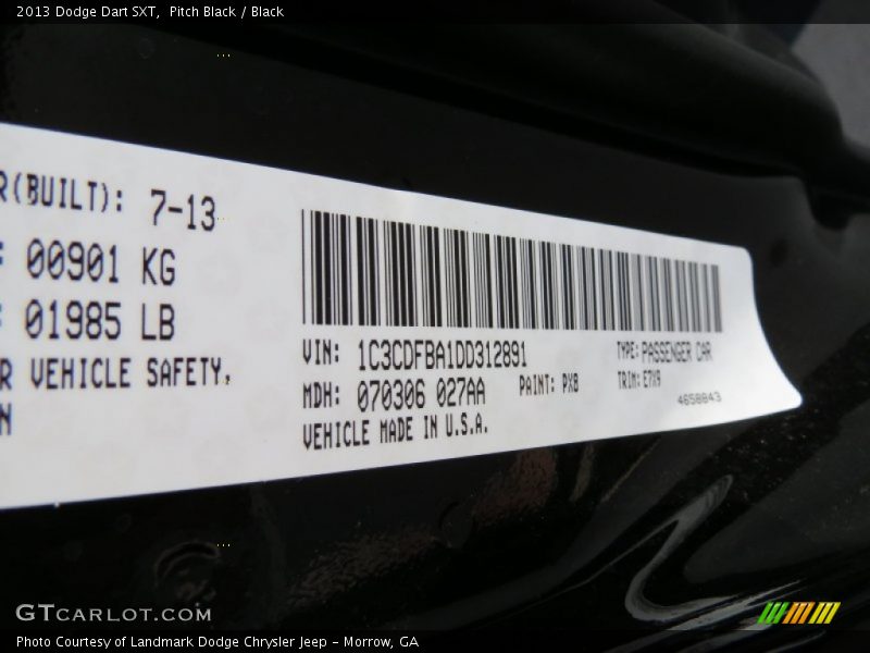 Pitch Black / Black 2013 Dodge Dart SXT
