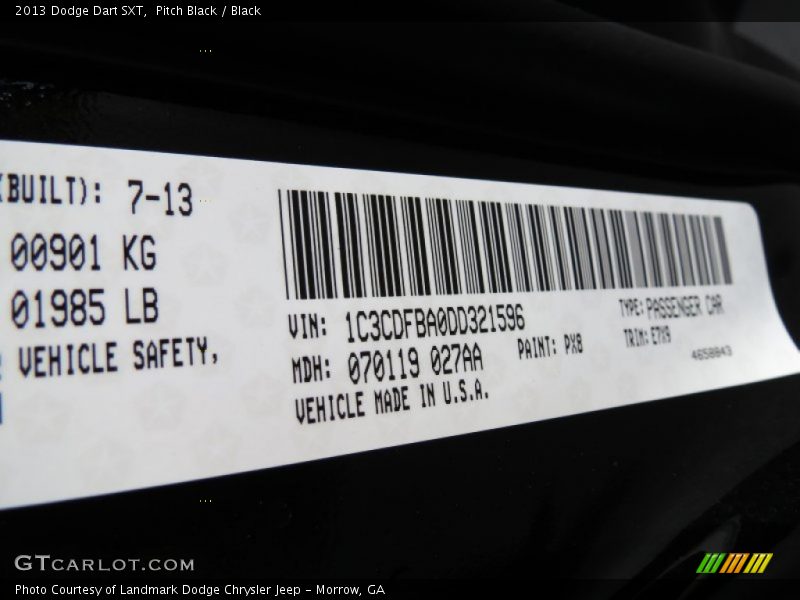 Pitch Black / Black 2013 Dodge Dart SXT