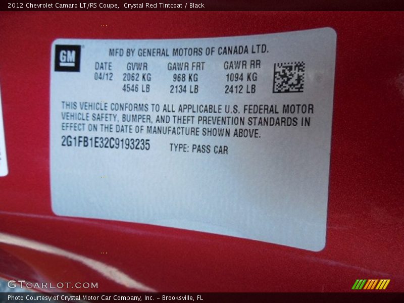 Crystal Red Tintcoat / Black 2012 Chevrolet Camaro LT/RS Coupe