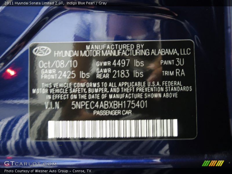 Indigo Blue Pearl / Gray 2011 Hyundai Sonata Limited 2.0T