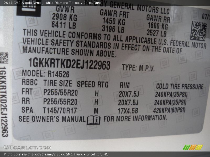 White Diamond Tricoat / Cocoa Dune 2014 GMC Acadia Denali