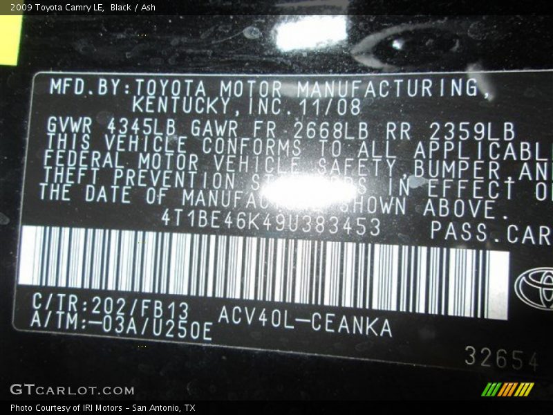Black / Ash 2009 Toyota Camry LE