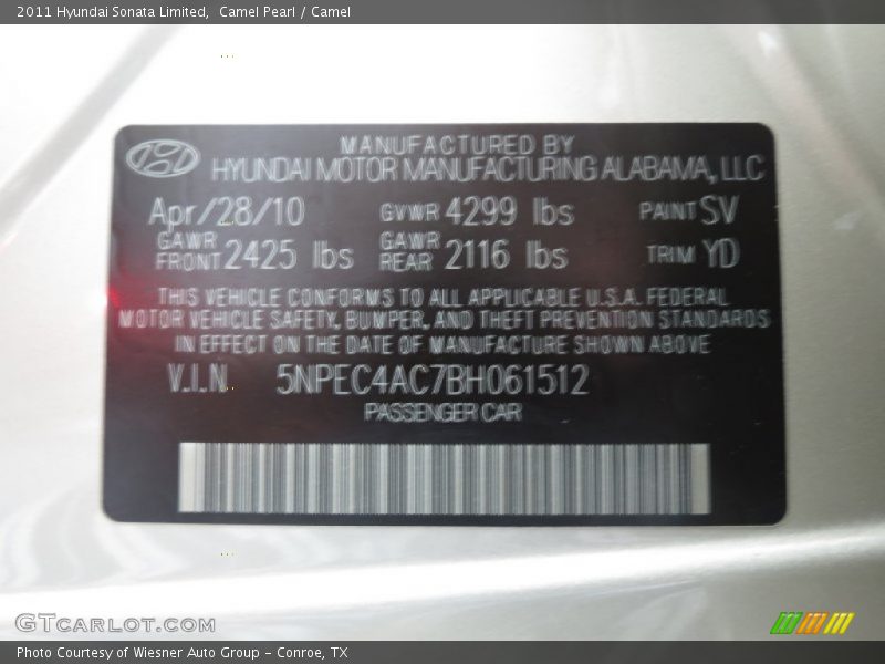 Camel Pearl / Camel 2011 Hyundai Sonata Limited