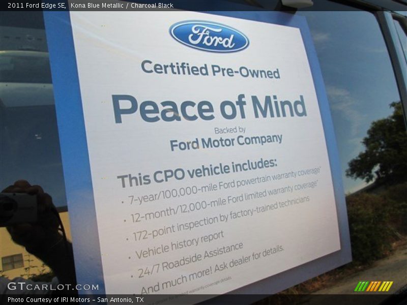 Kona Blue Metallic / Charcoal Black 2011 Ford Edge SE