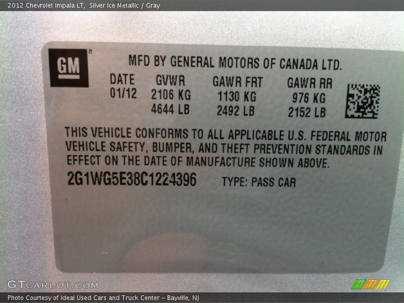 Silver Ice Metallic / Gray 2012 Chevrolet Impala LT