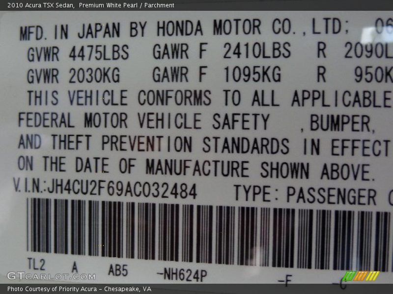Premium White Pearl / Parchment 2010 Acura TSX Sedan