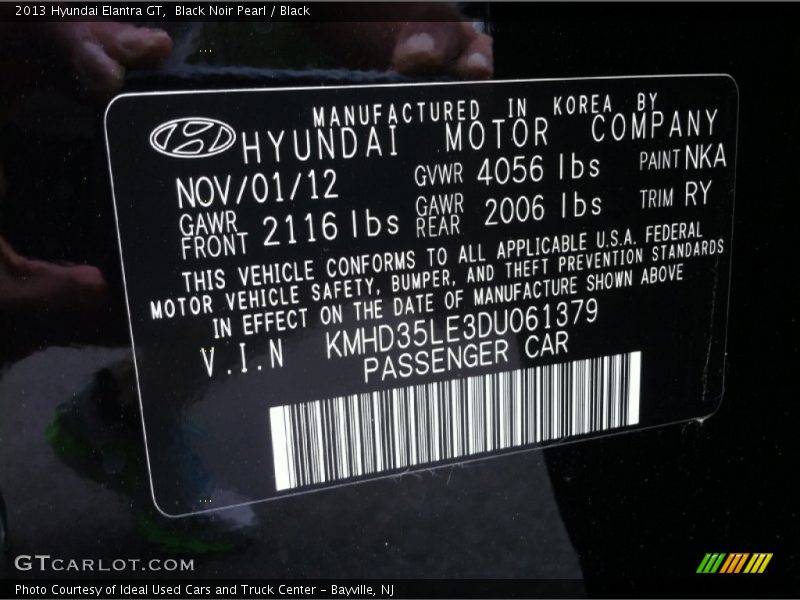 Black Noir Pearl / Black 2013 Hyundai Elantra GT