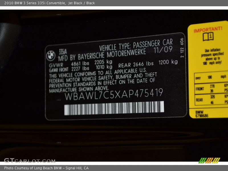 Jet Black / Black 2010 BMW 3 Series 335i Convertible