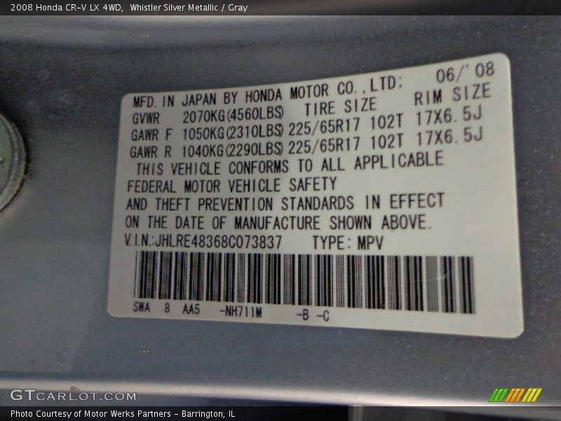 Whistler Silver Metallic / Gray 2008 Honda CR-V LX 4WD
