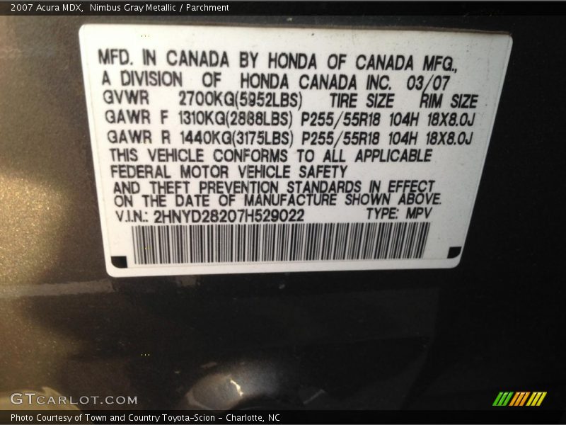 Nimbus Gray Metallic / Parchment 2007 Acura MDX