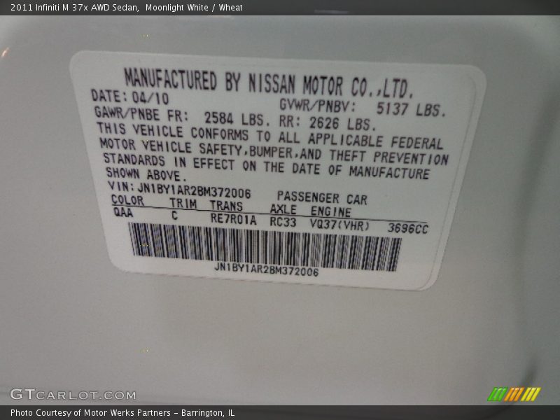 Moonlight White / Wheat 2011 Infiniti M 37x AWD Sedan
