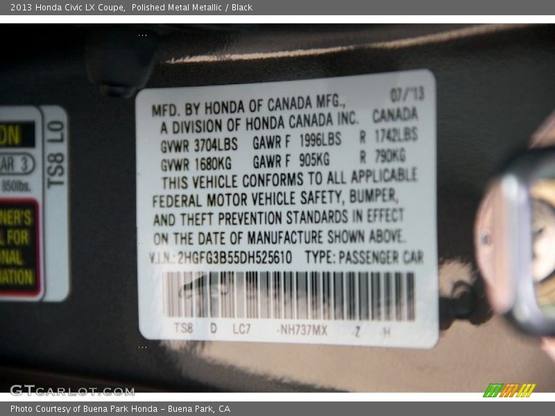 Polished Metal Metallic / Black 2013 Honda Civic LX Coupe