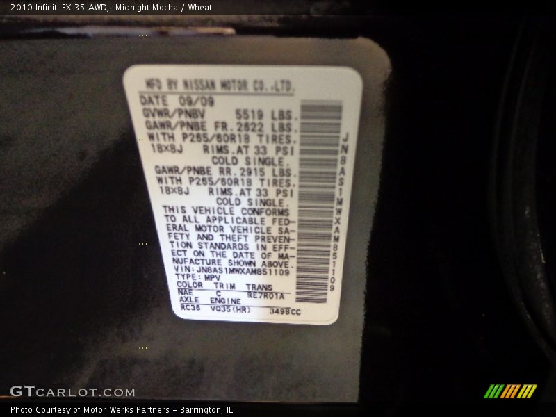 Midnight Mocha / Wheat 2010 Infiniti FX 35 AWD