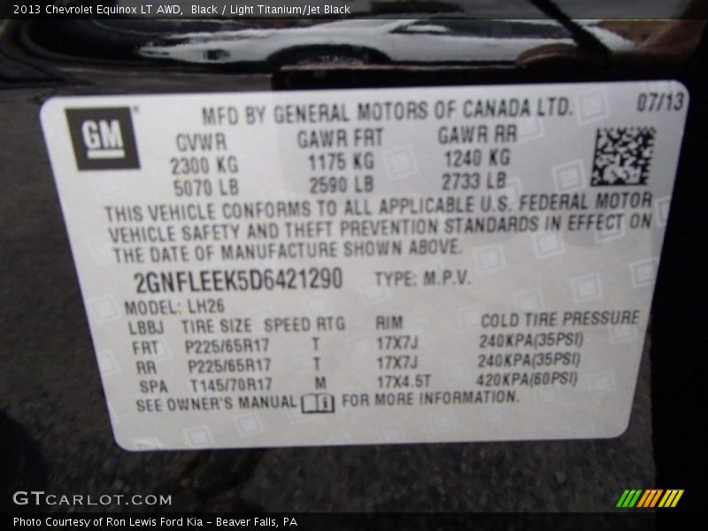 Black / Light Titanium/Jet Black 2013 Chevrolet Equinox LT AWD