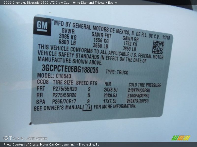 White Diamond Tricoat / Ebony 2011 Chevrolet Silverado 1500 LTZ Crew Cab