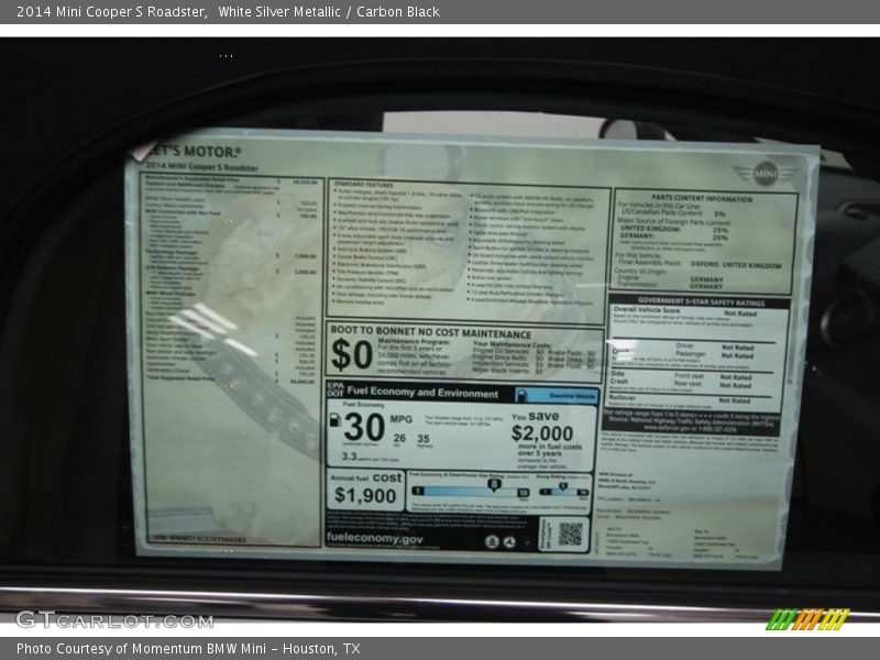  2014 Cooper S Roadster Window Sticker