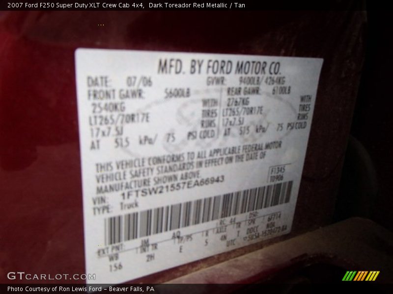 Dark Toreador Red Metallic / Tan 2007 Ford F250 Super Duty XLT Crew Cab 4x4