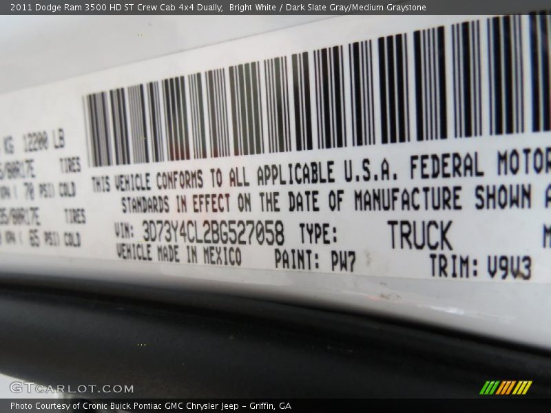Bright White / Dark Slate Gray/Medium Graystone 2011 Dodge Ram 3500 HD ST Crew Cab 4x4 Dually