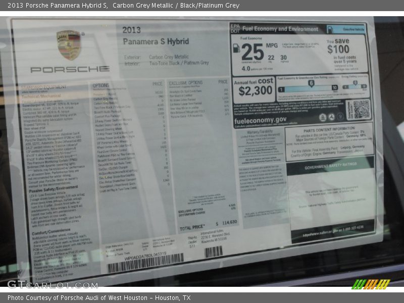 Carbon Grey Metallic / Black/Platinum Grey 2013 Porsche Panamera Hybrid S