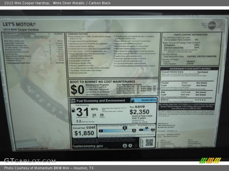White Silver Metallic / Carbon Black 2013 Mini Cooper Hardtop