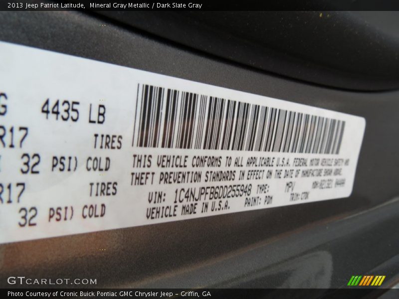Mineral Gray Metallic / Dark Slate Gray 2013 Jeep Patriot Latitude