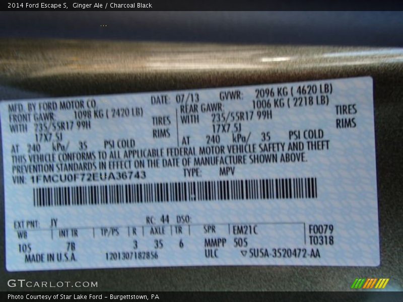 Ginger Ale / Charcoal Black 2014 Ford Escape S