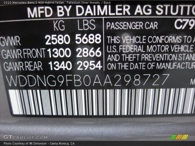 Palladium Silver Metallic / Black 2010 Mercedes-Benz S 400 Hybrid Sedan