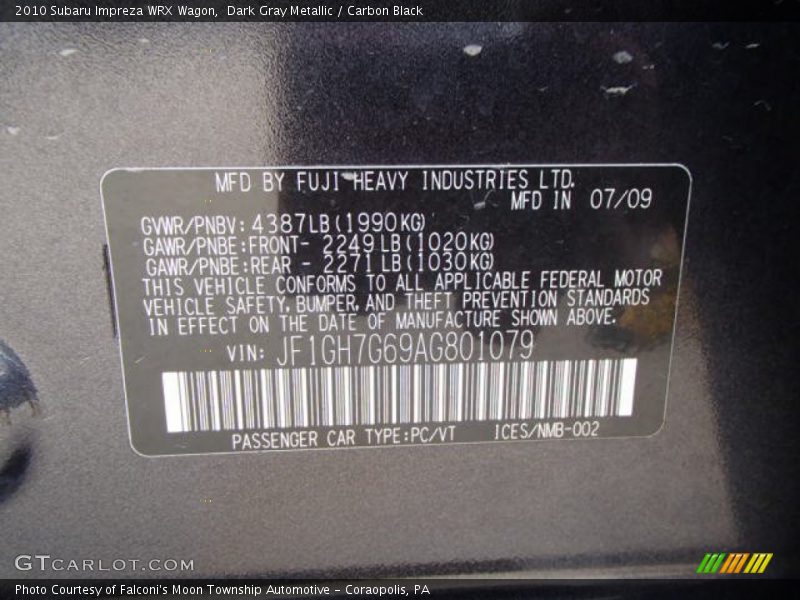 Dark Gray Metallic / Carbon Black 2010 Subaru Impreza WRX Wagon