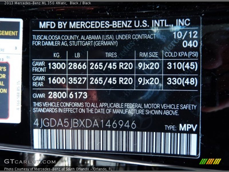 Black / Black 2013 Mercedes-Benz ML 350 4Matic