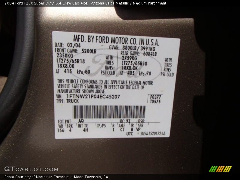 Arizona Beige Metallic / Medium Parchment 2004 Ford F250 Super Duty FX4 Crew Cab 4x4