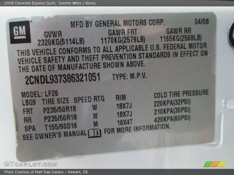 Summit White / Ebony 2008 Chevrolet Equinox Sport