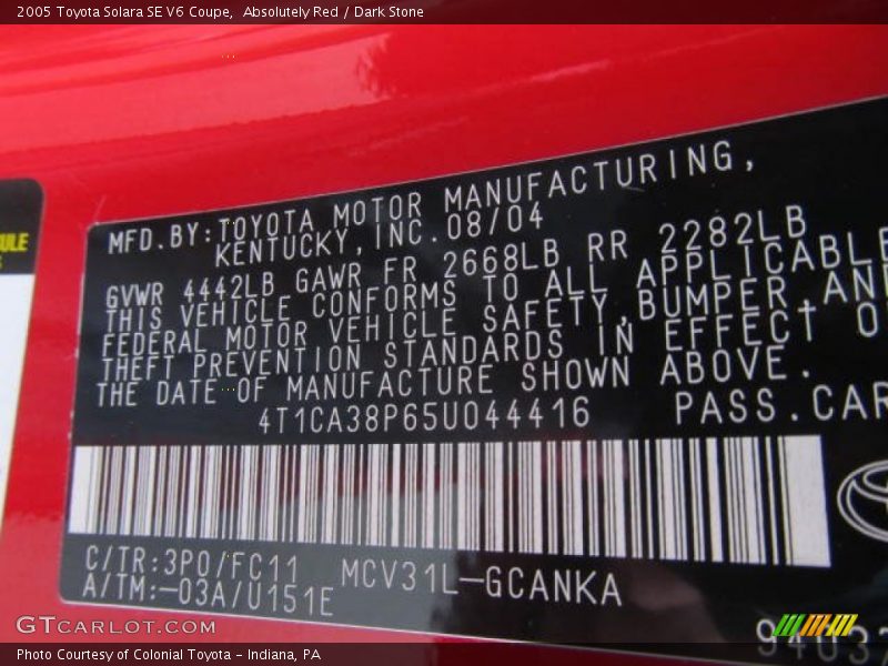 Absolutely Red / Dark Stone 2005 Toyota Solara SE V6 Coupe