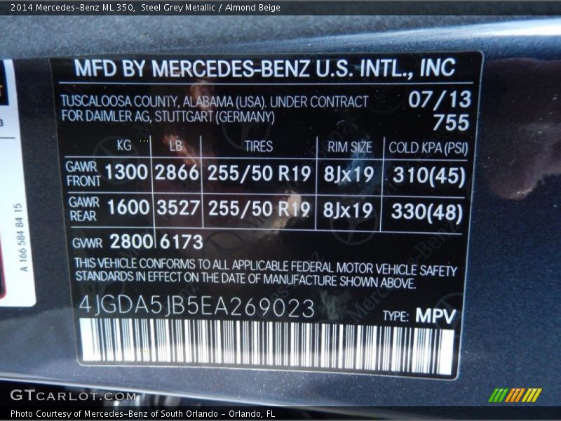 2014 ML 350 Steel Grey Metallic Color Code 755