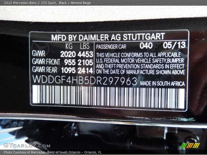 Black / Almond Beige 2013 Mercedes-Benz C 250 Sport
