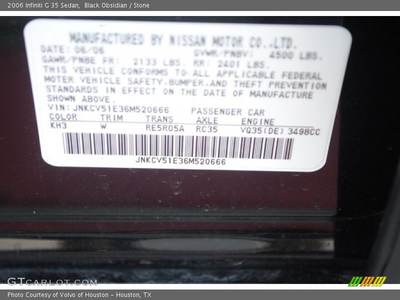 Black Obsidian / Stone 2006 Infiniti G 35 Sedan