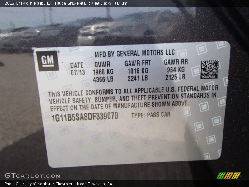 Taupe Gray Metallic / Jet Black/Titanium 2013 Chevrolet Malibu LS