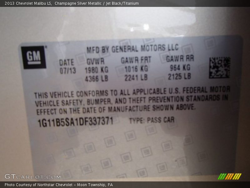 Champagne Silver Metallic / Jet Black/Titanium 2013 Chevrolet Malibu LS