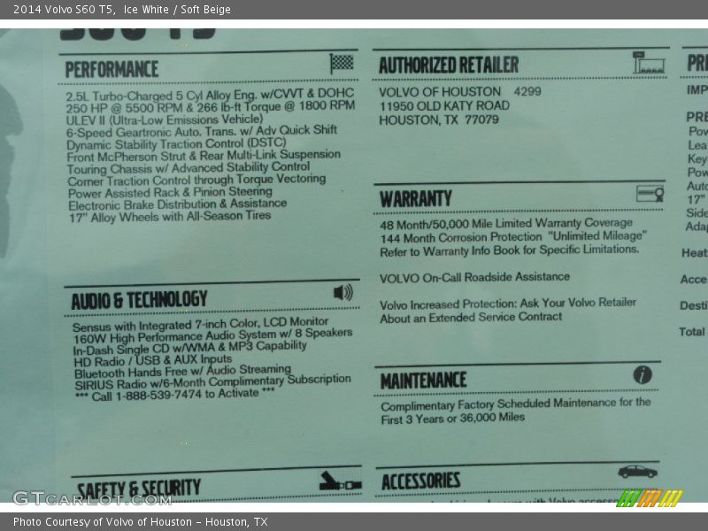 Ice White / Soft Beige 2014 Volvo S60 T5