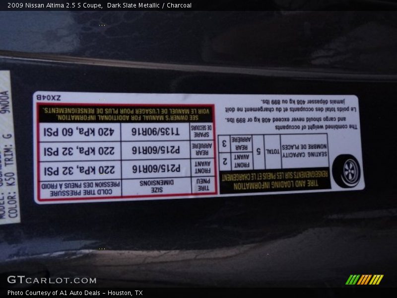 Dark Slate Metallic / Charcoal 2009 Nissan Altima 2.5 S Coupe