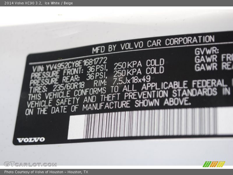 Ice White / Beige 2014 Volvo XC90 3.2