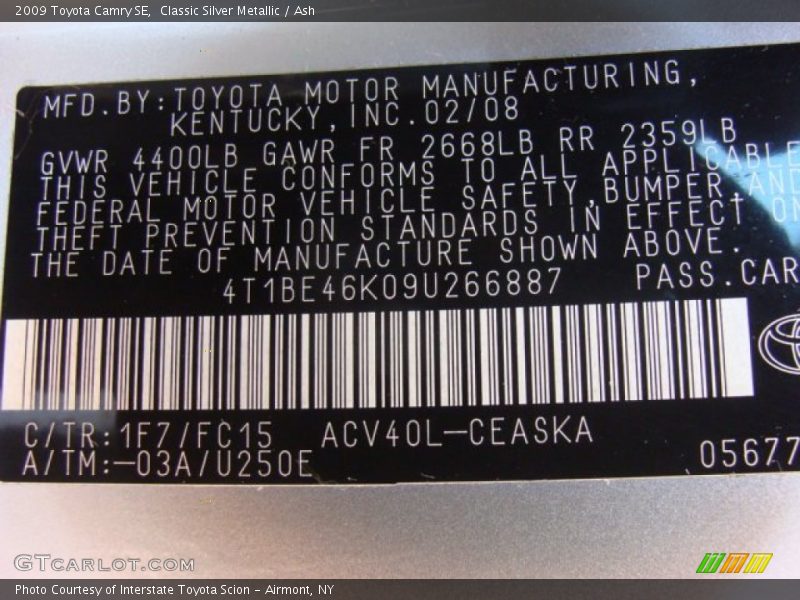 Classic Silver Metallic / Ash 2009 Toyota Camry SE