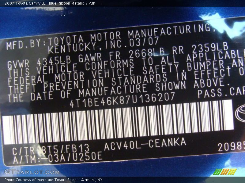 Blue Ribbon Metallic / Ash 2007 Toyota Camry LE