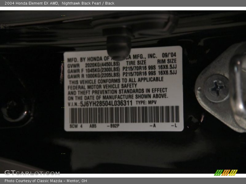 Nighthawk Black Pearl / Black 2004 Honda Element EX AWD