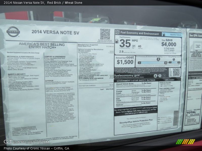  2014 Versa Note SV Window Sticker