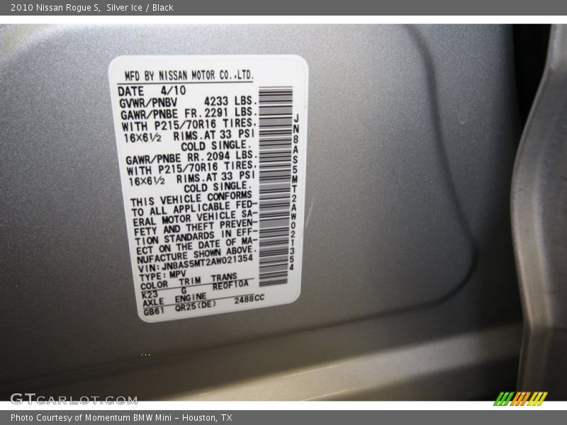 Silver Ice / Black 2010 Nissan Rogue S
