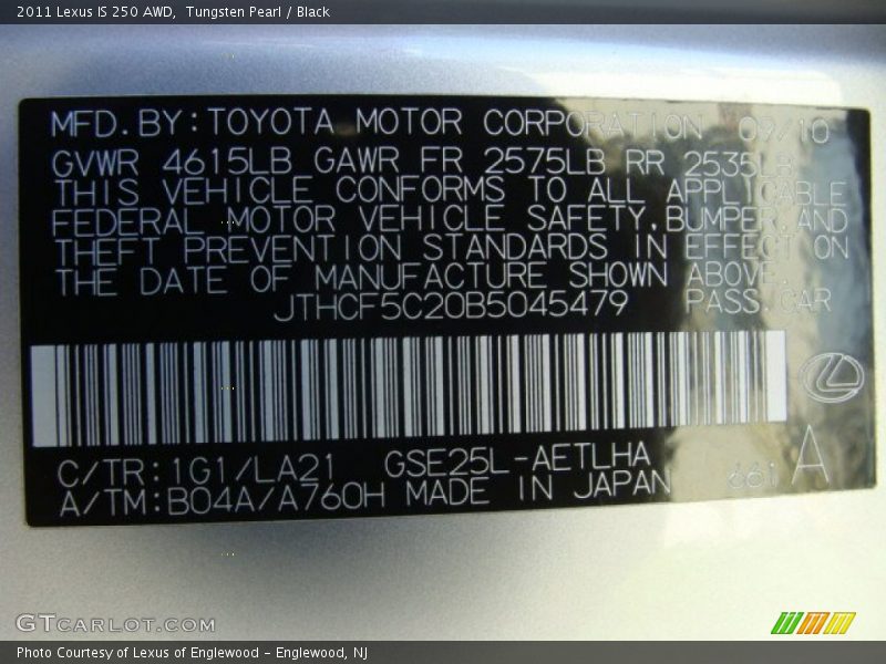 Tungsten Pearl / Black 2011 Lexus IS 250 AWD